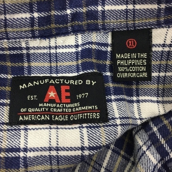 AMERICAN EAGLE Vintage Button Down Shirt Long Sleeve Plaid Flannel Classic XL - Picture 7 of 9